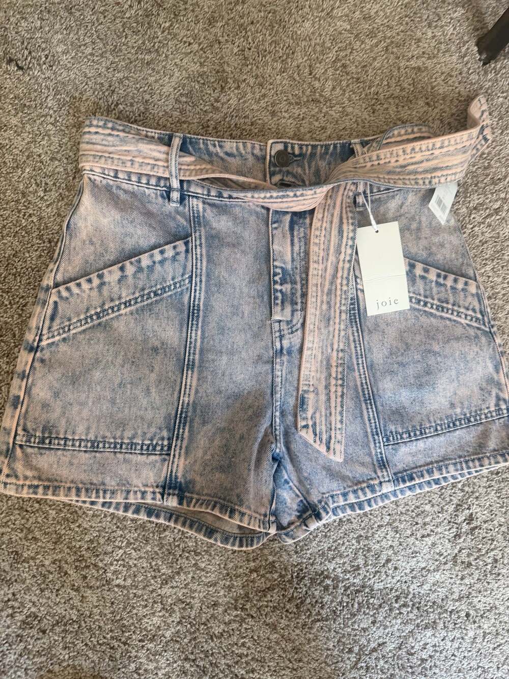 Joie Edana High-Rise Belted Denim Shorts Melon Size 30 NWT